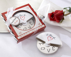 "A Slice of Love" Stainless-Steel Pizza Cutter in Miniature Pizza Box-Italian wedding favors, practical wedding favors, wedding party favors, wedding shower favors, unique wedding favors
