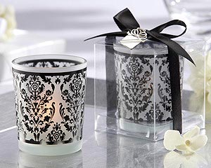 Damask Traditions Frosted Glass Tea Light Holder with Kate Aspen Signature Charm ( Set of 4 )-