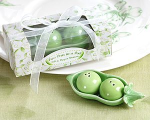 "Two Peas in a Pod" - Ceramic Salt & Pepper Shakers in Ivy Print Gift Box-salt and pepper shaker, green wedding favor, two peas in a pod, ivy gift box, charming favor, practical gifts 