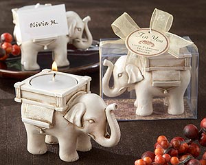 "Lucky Elephant" Antique Ivory-Finish Tea Light Holder-indian, asian, wedding favors, good luck, oriental, eastern, elephant