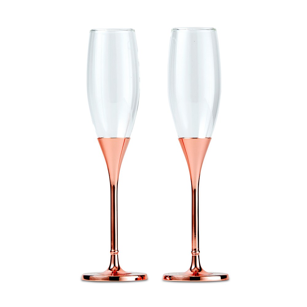 Rose Gold Champagne Glasses With Rhinestone Crystals-Rose Gold Champagne Glasses