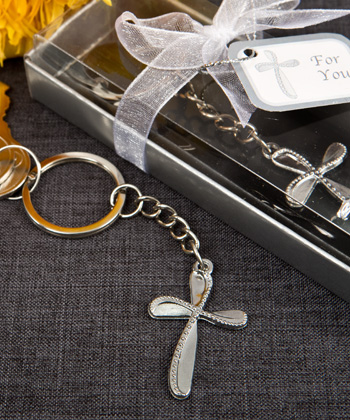 Metal cross key chain with beaded design-Metal cross key chain with beaded design
