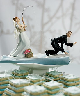 Gone Fishing Bride and Groom Cake Toppers-Gone Fishing Bride and Groom Funny Cake Toppers
