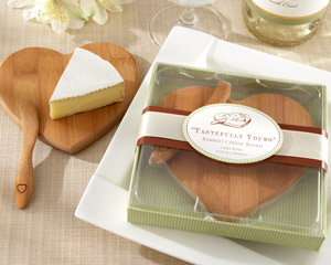 "Tastefully Yours" Heart-Shaped Bamboo Cheese Board-green wedding favor  