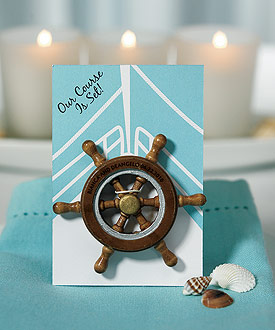 "Our Course is Set" Boat Wheel Magnet Favor Gift ( Set of 6 )-beach wedding favor ideas, unique wedding favors