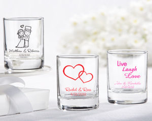 Personalized Shot Glass - Votive Holder-personalized wedding wine glassware, personalized wedding wine favors, cheap personalized wedding favors, bulk discount wedding favors, personalized baby shower favors