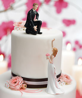Reaching Bride and Helpful Groom Cake Toppers-