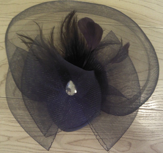 Blue Cocktail Hair Piece With Feather Accent and Clip-Blue Cocktail Hair Piece With Feather Accent and Clip