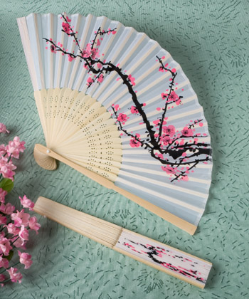 Delicate cherry blossom design silk folding fan favors-Delicate cherry blossom design silk folding fan favors