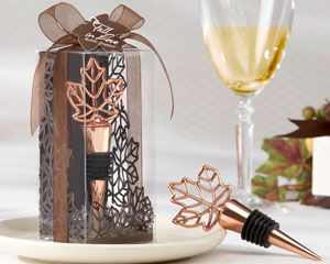"Lustrous Leaf" Copper-Finish Bottle Stopper in Laser-Cut Leaf Gift Box-fall wedding favors, wine wedding favors