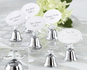 "Lovebirds" Silver-Finish Kissing Bell Place Card Holder-Lovebirds Silver-Finish Kissing Bell Place Card Holder