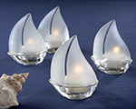 "Set Sail" Frosted Glass Sailboat Tealight Holders - Set of 4-beach wedding favors