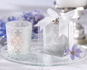 "Fleur-de-lis" Frosted-Glass Tea Light Holder (set of 4)-wedding candle holders, kate aspen wedding tea light candle holders