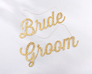 GOLD GLITTER BRIDE AND GROOM CHAIR SIGNS-GOLD GLITTER BRIDE AND GROOM CHAIR SIGNS