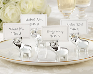 Lucky in Love Silver-Finish Lucky Elephant Place Card/Photo Holder (Set of 4)-Lucky Elephant Place Card/Photo Holder