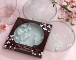 "Cherry Blossoms" Frosted Glass Coasters-Asian wedding favors, cherry blossom wine wedding favor