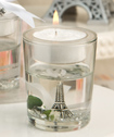 Eiffel Tower Gel Candle Holder With White Rose And Leaf Detail-Eiffel Tower Gel Candle Holder With White Rose And Leaf Detail