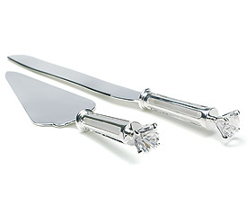 Silver Plated Cake Serving Set with Diamond-Diamond wedding ideas, weddingstar wedding cake knife and server set with diamond, diamond wedding theme, discount weddingstar cake serving set with diamond