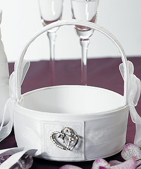 Classic Double Heart Flower Girl Basket-flower girl basket, double heart flower girl basket, heart theme wedding ideas