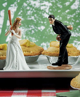 Bride Ready To Hit A Home Run with Groom Pitching Cake Topper-Wedding cake toppers, Wedding cake toppers humorous, Wedding cake toppers bride and groom, Wedding cake toppers cheap, Sports Wedding cake topper ideas, Wedding cake toppers funny, Wedding cake toppers and decorations, unique wedding cake toppers