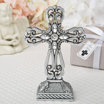 Pewter cross statue with antique accents-Pewter cross statue with antique accents 
