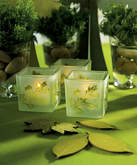 Deep Sandblasted Glass Leaf Cube Tea Light Holders (Set of 8)-