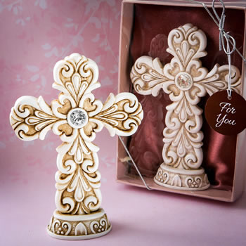 EXQUISITE BAROQUE DESIGN CROSS STATUE-Cross design letter favors,Favors For Communions, Favors For Christenings, Favors For Baptisms, Baptism & Christening Favors, promo items, giveaway ideas, Sunday school gifts, church marketing