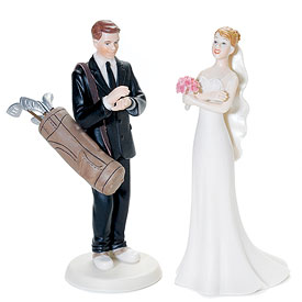 Golf Fanatic Bride and Groom Cake Toppers-Golf Fanatic Bride and Groom Cake Topper