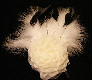 Wedding Head Piece Black and White Feathers with Flower-wedding hair accessory