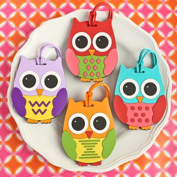 OWL DESIGN LUGGAGE TAGS FOUR ASSORTED 24 PIECE DISPLAY BOX-OWL DESIGN LUGGAGE TAGS: FOUR ASSORTED 24 PIECE DISPLAY BOX
